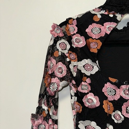 French Connection Lace Astrida 3D Embroidered Floral Mod XS Eur Black Size 4 US - Picture 12 of 17