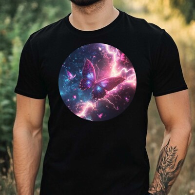 Mens Butterflies with Lightning Motif Cotton T-Shirt Size XS to 5XL