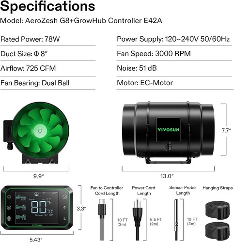 VIVOSUN AeroZesh G4/G6/G8 Inline Duct Fan Smart Ventilation System For Grow Tent - Picture 36 of 80