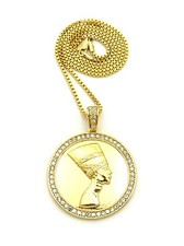 Egyptian Queen Side Face Nefertiti Round Pendant 24" Box Chain Necklace XTP32G