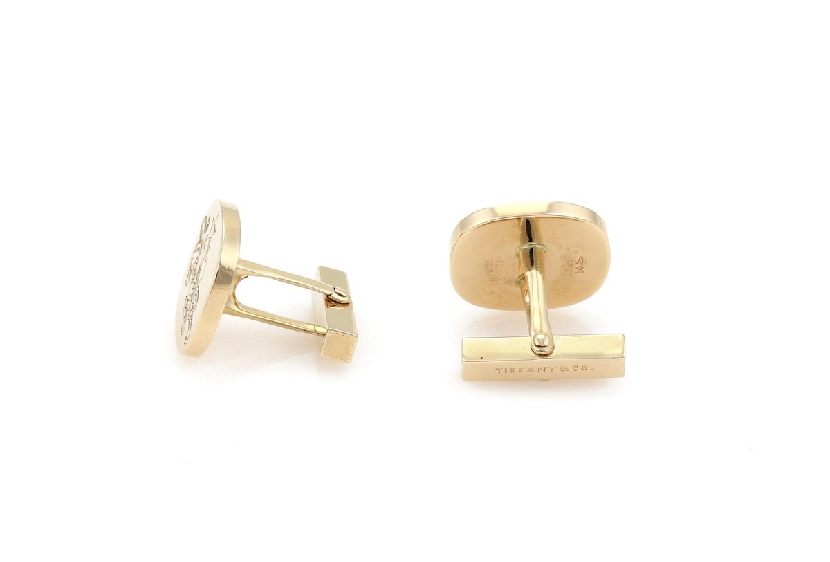Tiffany & Co. Gold Cufflinks 14k Yellow Gold Carved Tiger Oval