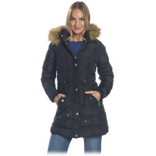 Celsius Hooded Puffer Coat With Fleece Lining & Gold Trims (black, Small)