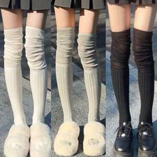 Solid Color Thigh High Stockings Women Trendy Casual Over The Knee Female Long S