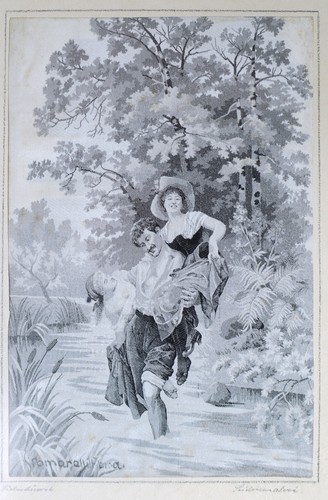 Antigua pintura de seda tejida "Servicio de amor" n. una pintura de Pamarelli / Roma - Imagen 2 de 24