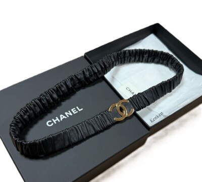 CHANEL Belt Chain AUTH Coco Mark Vintage Black Leather Gp
