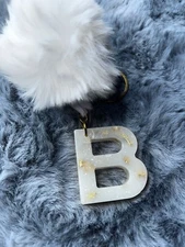 Handmade Alphabet Resin Keychain White and Gold Personalize Gift Epoxy