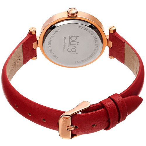 Women's Burgi BUR196 Diamond Markers Argyle Pattern Dial Leather Strap Watch - Picture 17 of 21