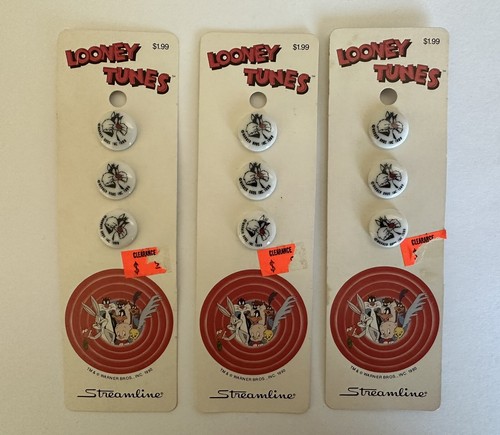Looney Tunes Sylvester Kunststoffknöpfe 1990 Neu aus altem Lagerbestand 5/8 Zoll Streamline 3/Karte x 3