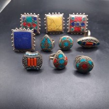 10 Pieces Wonderful Vintage Tibetan Mix Stones And Brass Beautiful Rings