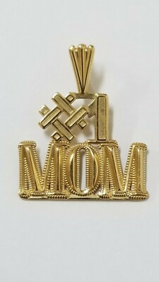 #1 Mom Charm Anhänger 14k Gelbgold 3D Diamantschliff Design 21x18mm