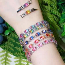 Exquisite Gradual Change Color Yellow Green CZ Tennis Oval Bracelet for Brides