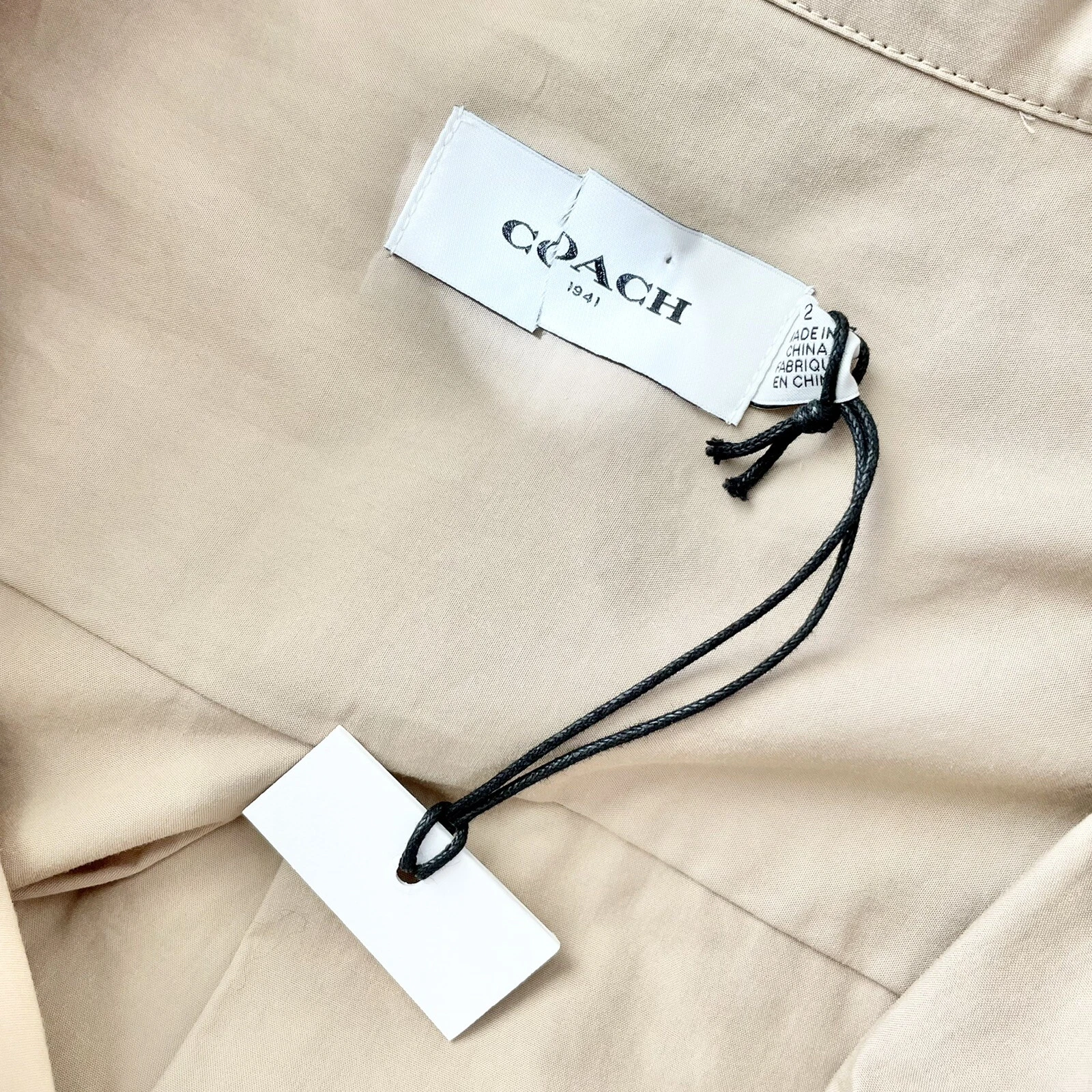 Abito camicia Coach cotone cravatta vita nuovo senza etichette è kaki taglia 2 $495