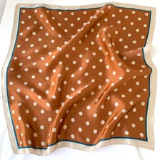 100% Silk 20“ small Scarf Women neckerchief Wrap dot brown