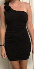 BCX BLACK COCKTAIL DRESS One Strap Flowers on Strap Party Dress Size M Stretchy