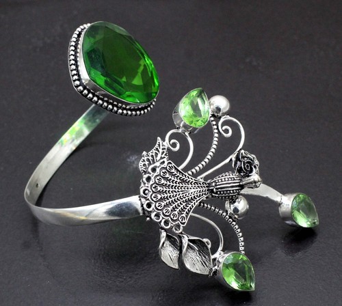 925 Sterling Silver Chrome Diopside Gemstone Jewelry Cuff Bracelet S-ADJ " - 第 1/8 張圖片