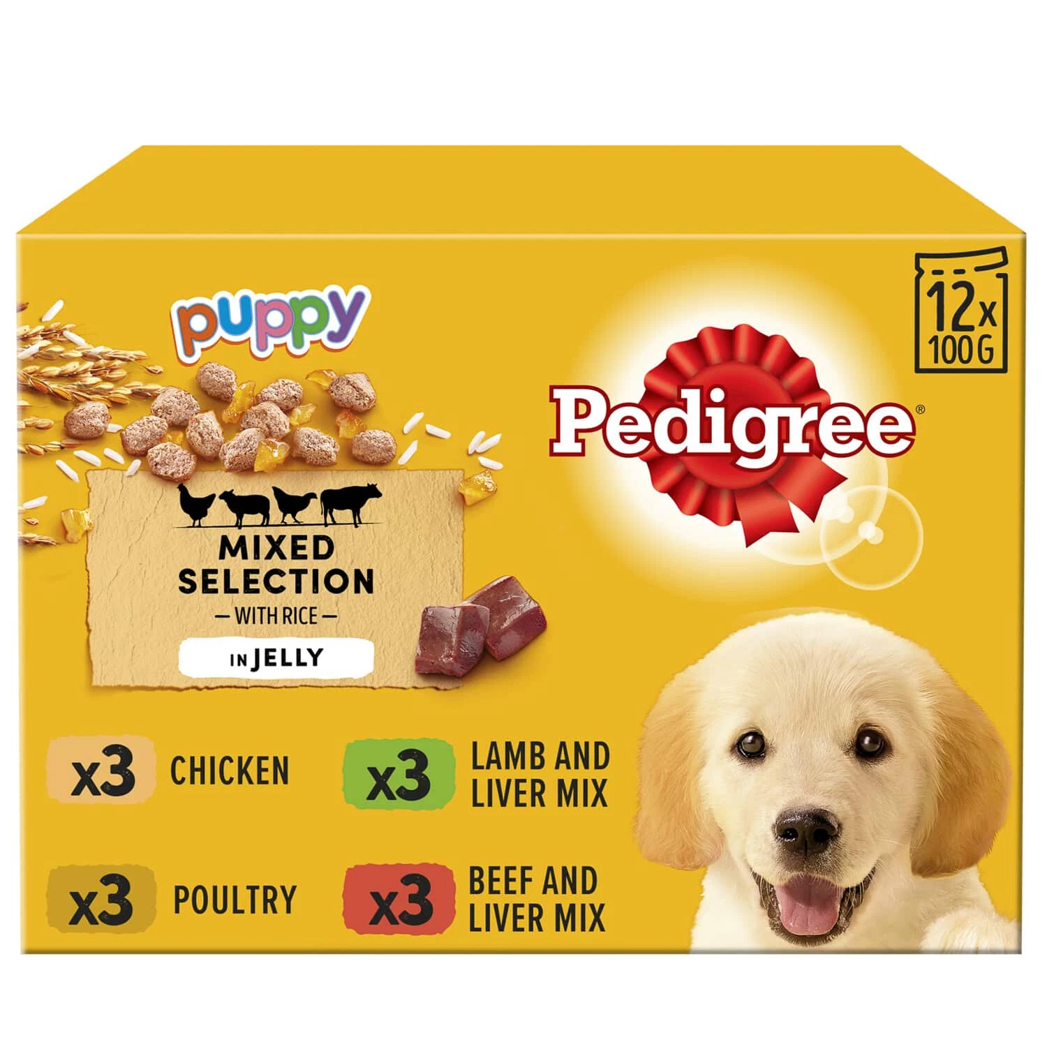 12pk Pedigree Puppy Junior Wet Dog Food Pouches Mixed Selection In Jelly - 100g