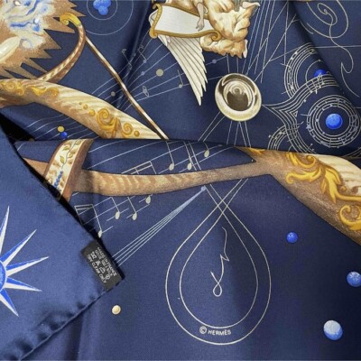 Hermes Scarf Stole Quintessence Navy Zoe Pauwels Music Note Silk