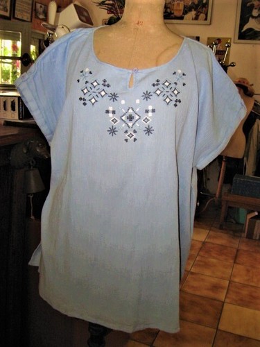 Tunique femme bleu ciel à manches réglables, taille 52/54
