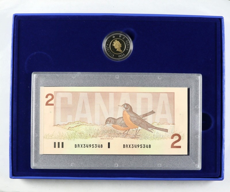 1996 $2 Canada Proof Polar Bear Coin & Bank Note Set With Box & COA