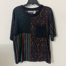 Vtg Gitano Women’s Shirt M Multi Pattern Colors Short Sleeve Pocket