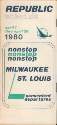 Republic Airlines system timetable 4/1/80 [3080] Buy 4+ save 25%