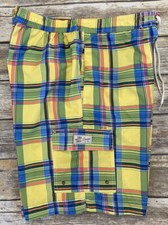 CHAPS Men's Elastic Tie Waist Pockets Lined Multicolor Plaid Swim Shorts Size XL