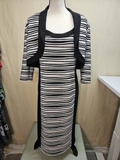 R M Richards 2-Piece Jacket Dress Set Black White Stretch Pencil Dress Size 12