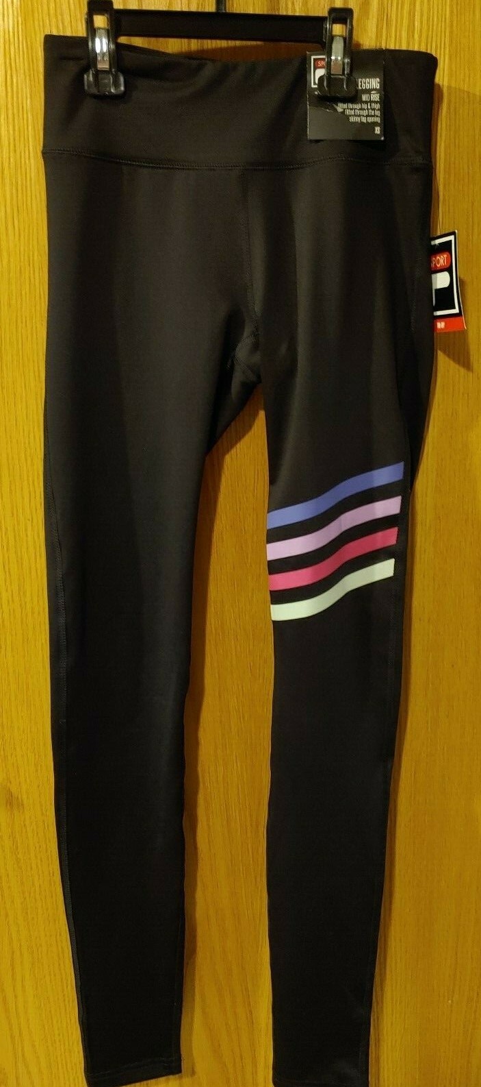 Leggings donna Fila Mid Rise nuovi con etichetta taglia XS nero righe 1177