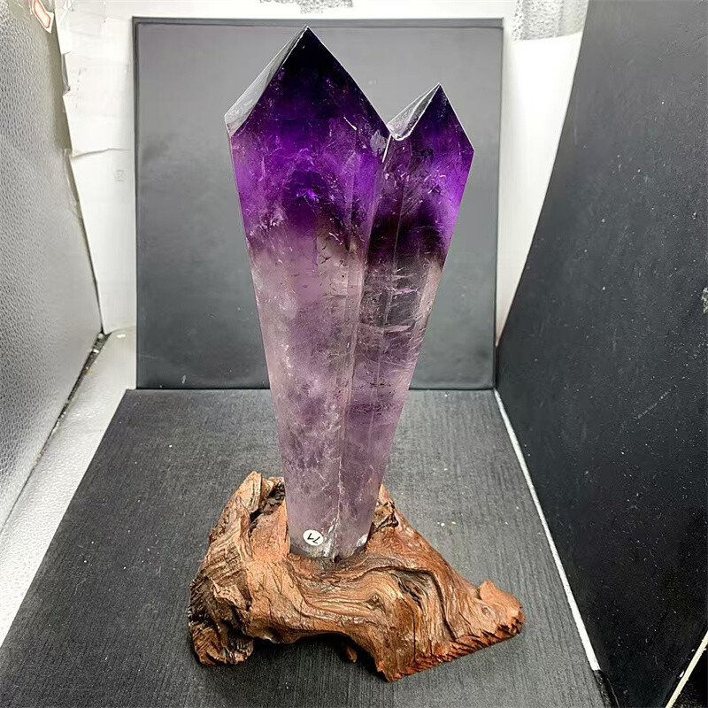 4.4LB Natural Amethyst Obelisk Quartz Crystal Healing Wand with Stand