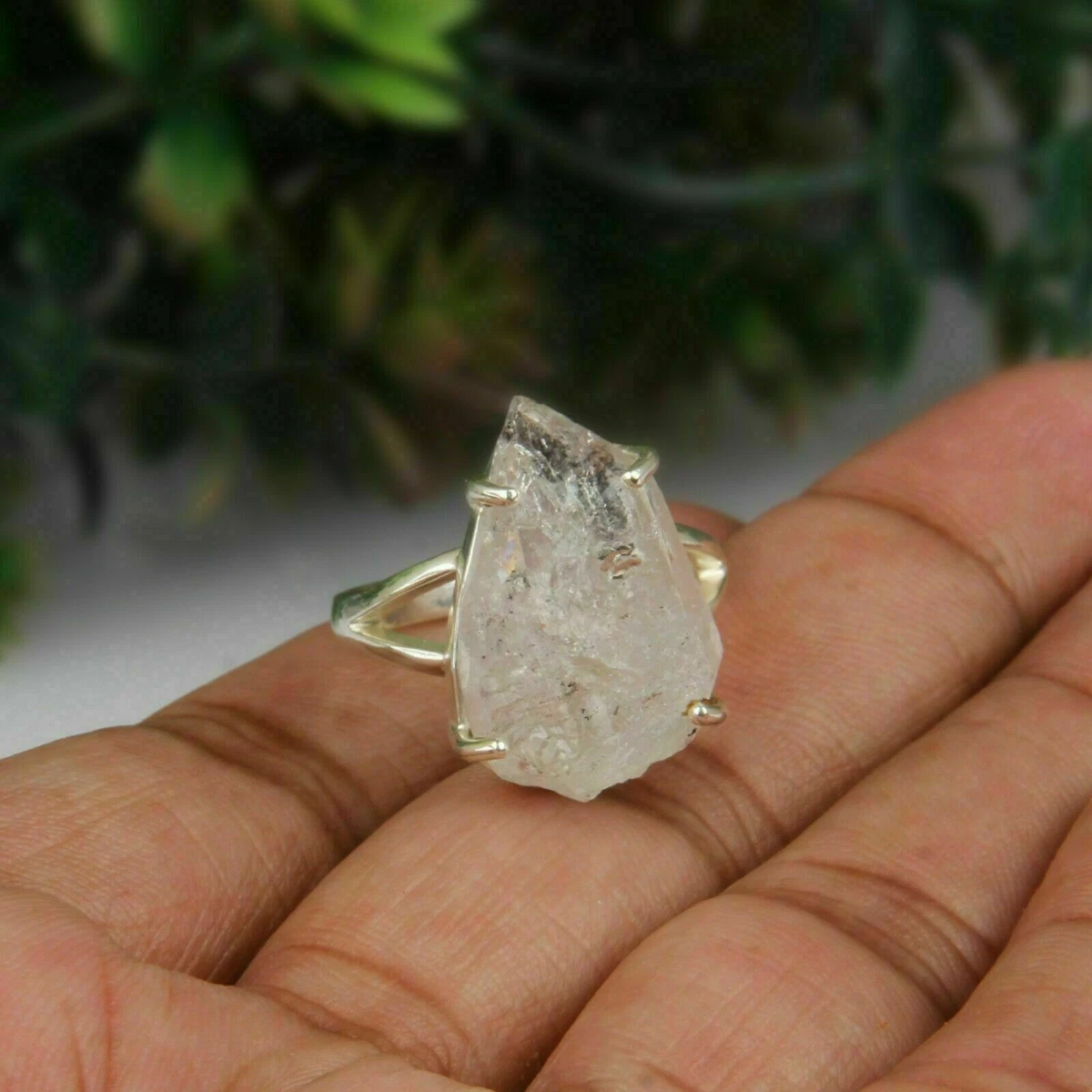 Raw Herkimer Diamond Statement Ring 925 Sterling Silver Ring Handmade  Jewelry