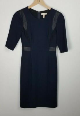 Rebecca Taylor Sz. 0 Navy Faux Leather & Lace Sheath Mid Length Dress 3/4  Sleeve | eBay