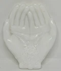 Vintage White Milk Glass Avon Open Hands Soap Dish Trinket Jewelry Holder