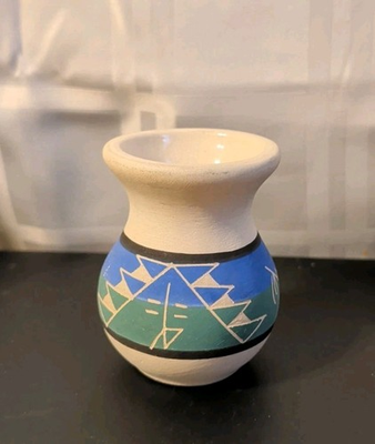 #ad #ad Native American Sioux Pottery Vase South Dakota 3.5” Blue Signed Kate Dismounts $34.99