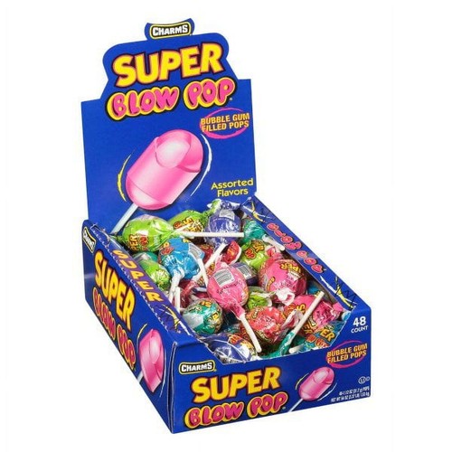 Charms Super Blow Pops Bubble Gum Filled Pops Assorted Flavors 48 Ct Pack of 2