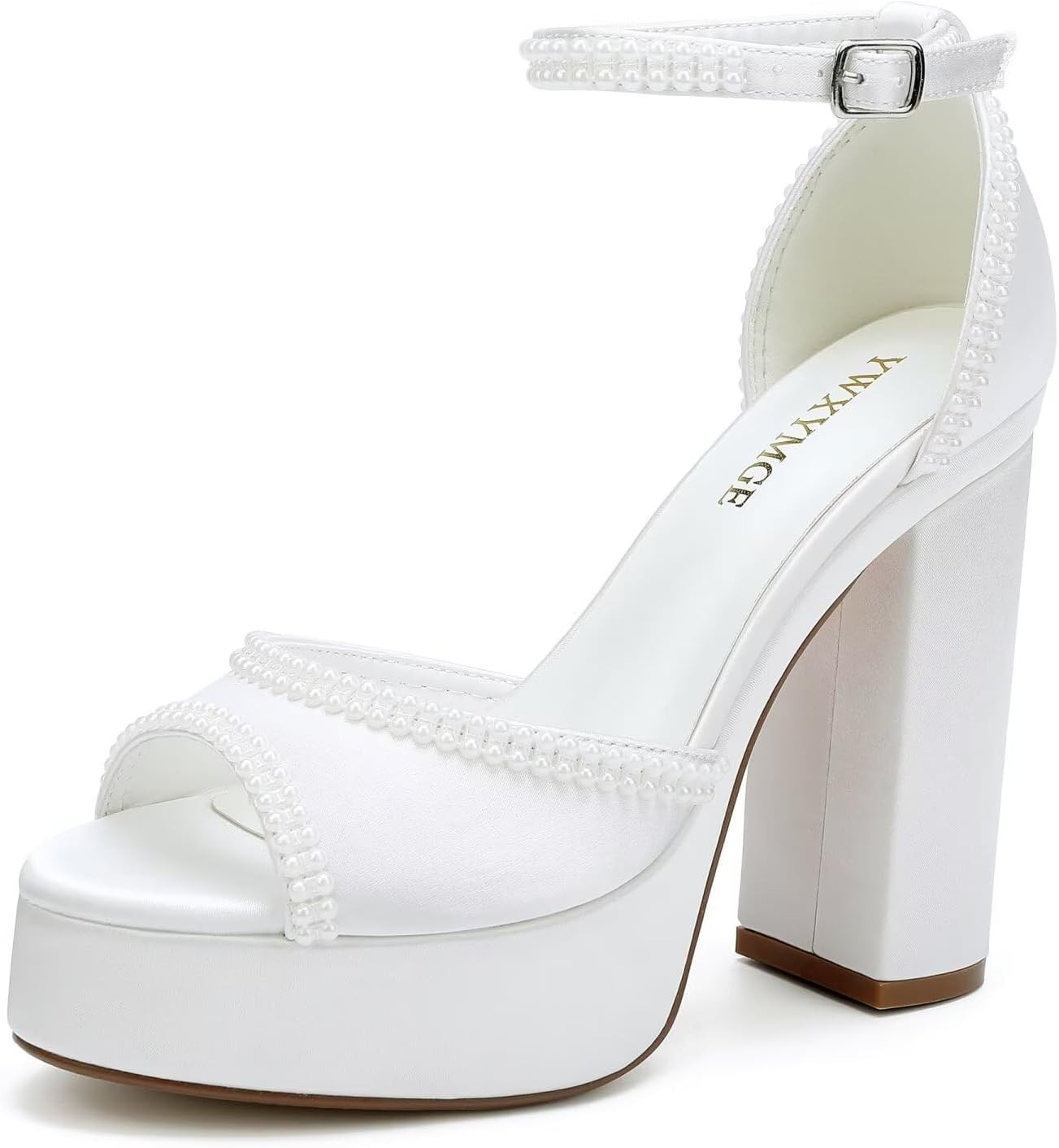 Platform Heels Wedding Shoes for Bride Ankle Strap Bridal Heeled Sandals...