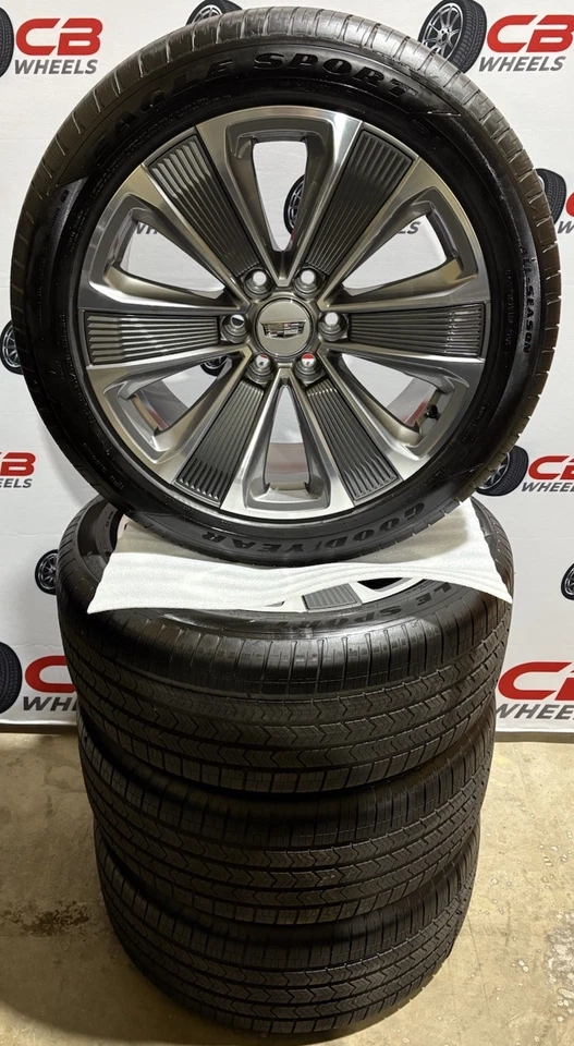 Cadillac Vistiq 21” OEM Hypersilver W/ Charcoal Inserts Takeoff Wheels and Tires - Image 2 of 4