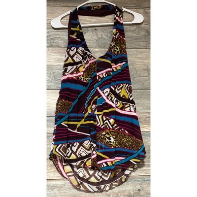 BCBG Max Azria NWT Halter Top XL Multi Print Draped Resort Blouse