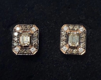 Le Vian 14k Rotgold Vanille Schokolade Diamant Smaragdschliff Heiligenschein Ohrringe Ohrstecker