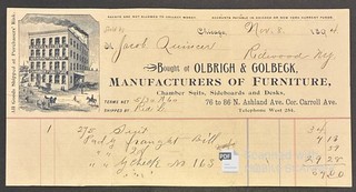 CHICAGO Olbrich & Golbeck Manufacturers of Furniture Illus. Billhead 1887