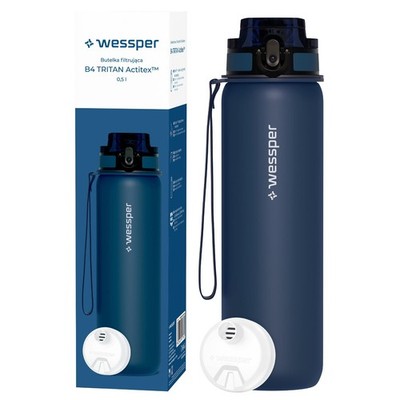 Trinkflasche 0,5L Tritan Blau Wessper B4 Wasserflasche mit Filter BPA Frei