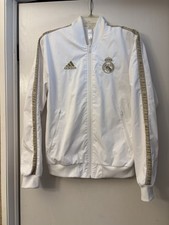 Nueva Chaqueta Hombre Adidas 19/20 Real Madrid Himno Blanco Dorado DX8695 Talla S Nueva Sin Etiquetas