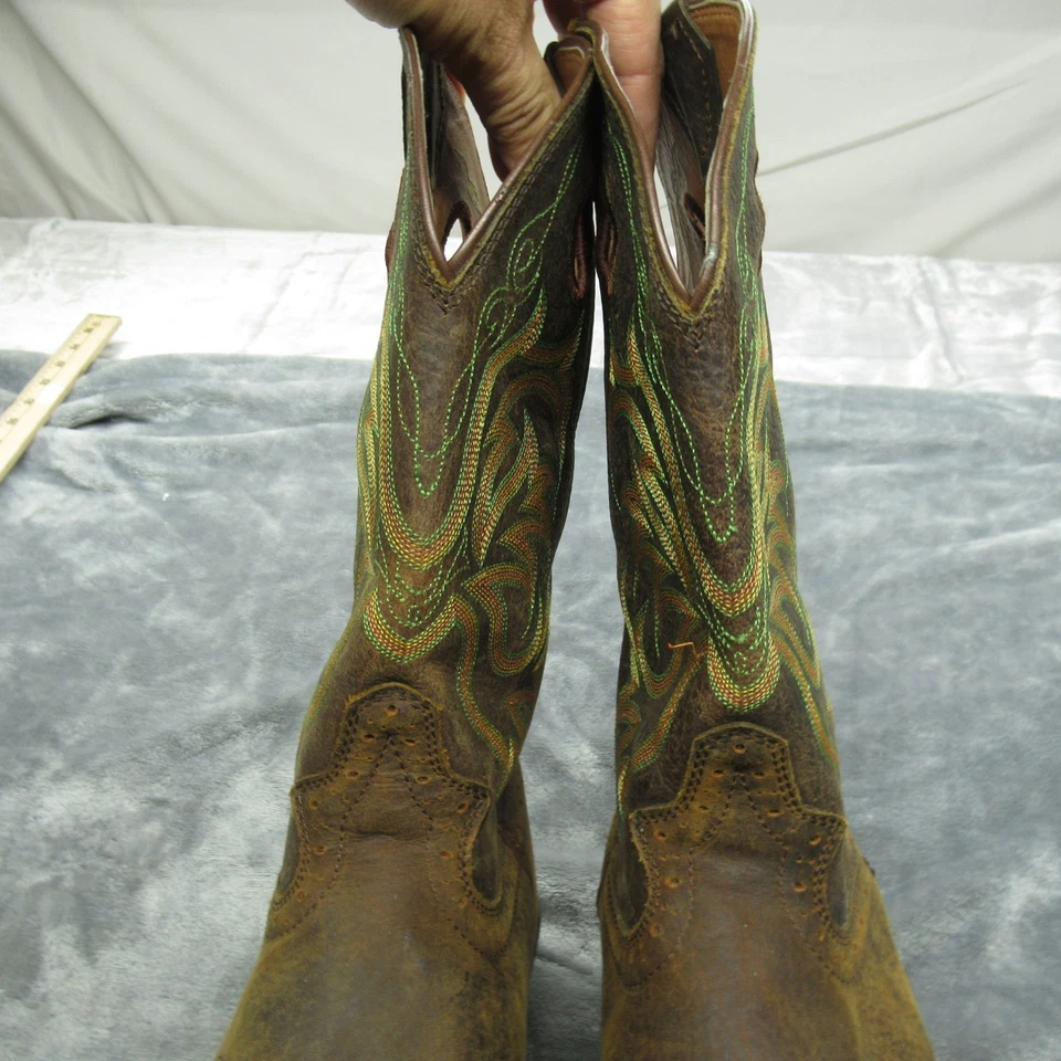 Justin Botas Para Hombre 13 D Vaquero Puntera Cuadrada Cuero 2523 Verde Bordado RARO Foto 3 de 4