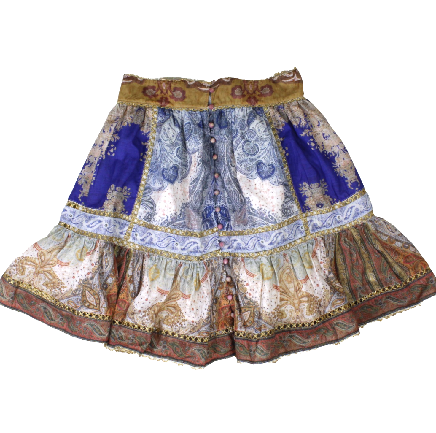 70s Boho Floral Paisley Skater Skirt Womens Size M Multicolored