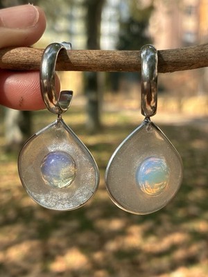 Handmade Resin Opal Drop Earrings with Mica Flakes & Stainless Steel Hoops
