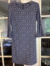 TOMMY HILFIGER Shift Dress Size 6 Navy Medallion Print Scoop Neck Zipper Back