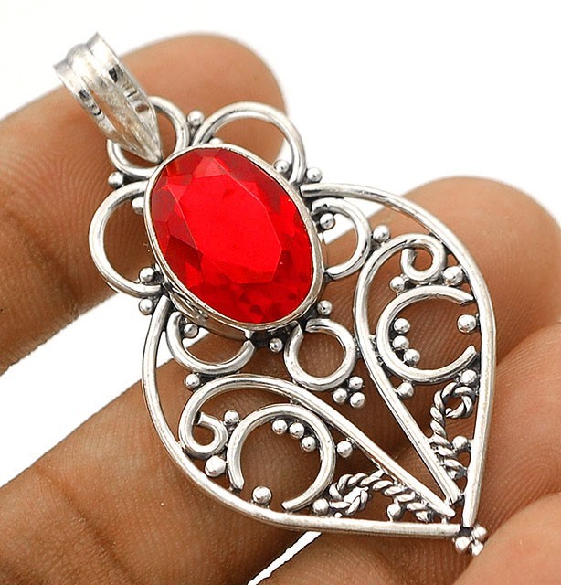 4CT Natural Rubellite Tourmaline 925 Sterling Silver Filigree Pendant Jewelry 