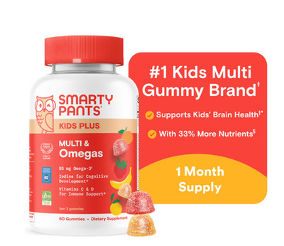 SmartyPants Kids Plus Multi Omegas Gummies 16 Nutrients DHA EPA 4+ Immune Brain