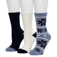 NIB Cuddl Duds Women's 3 Pack Cozy Snowflake Fair Isle Crew Socks 4-10 Shoe Size