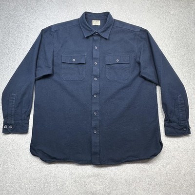 LL Bean Shirt Mens XL Blue Chamois Flannel Long Sleeve Button Front Pockets
