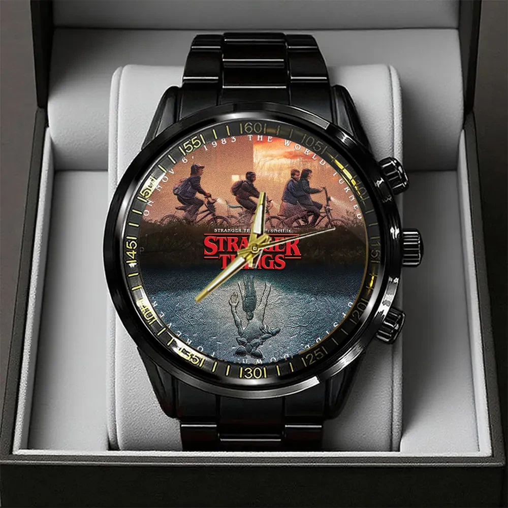 Stranger Things Black Stainless Steel Watch, Gift For Fans
